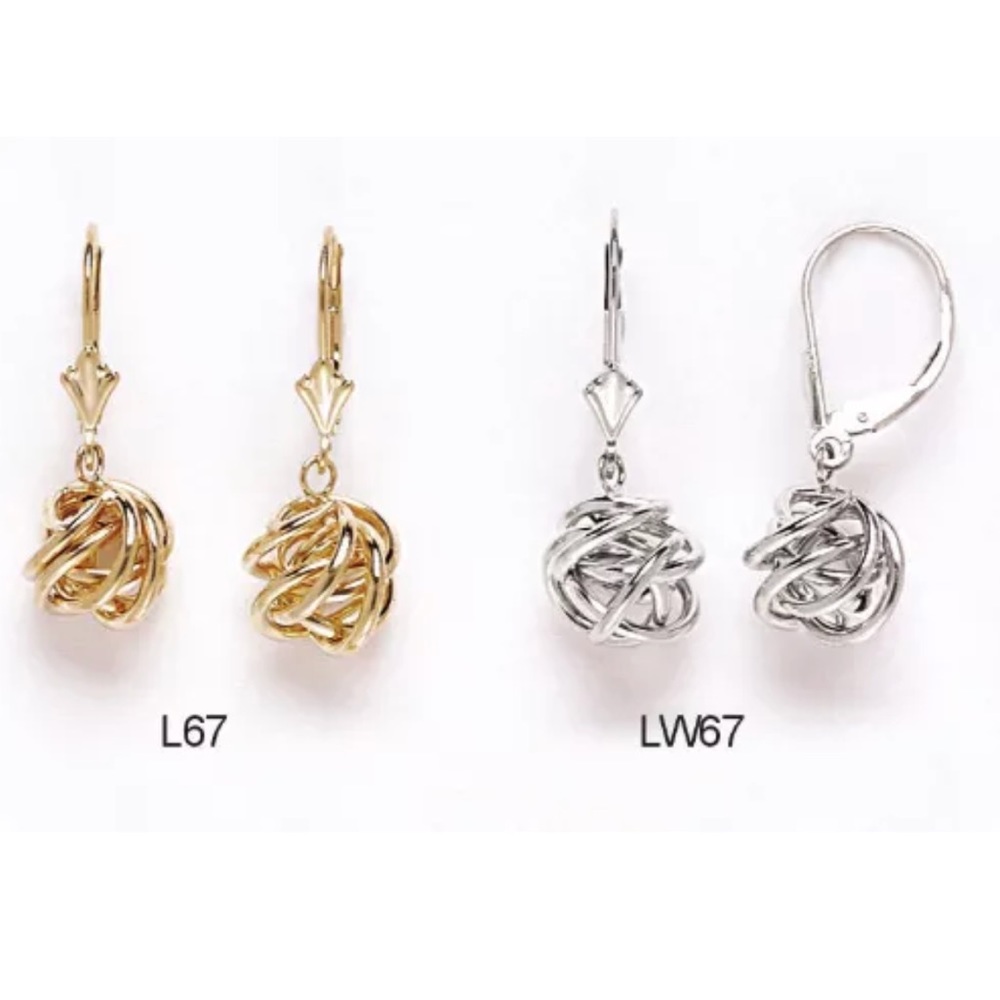 14K Pure Solid White/Yellow Love Knot Earrings